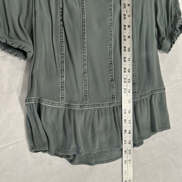 SO Green Square Neck Puff Sleeve Peplum Tie Back Top Women's XS - Picture 5 of 8